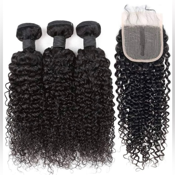 3pcs Curly Human Hair Weave Bundles & 1pc 4*1 Lace Front
Human Hair Closure - Picture 1 of 6